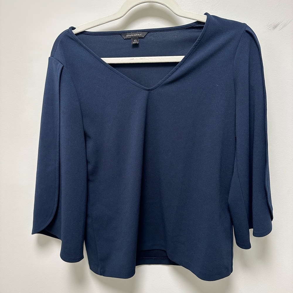 Navy petal sleeve banana republic top